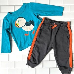 🐧6-9M Tea Collection Baby Puffin Penguin Cotton Long Sleeve Shirt & Sweatpants